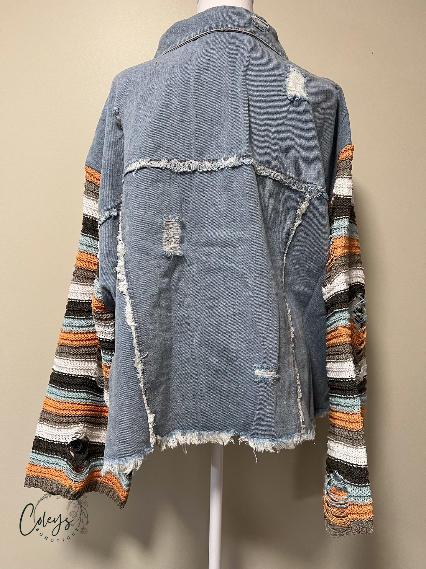 Boho Denim Knit Sleeve Jacket