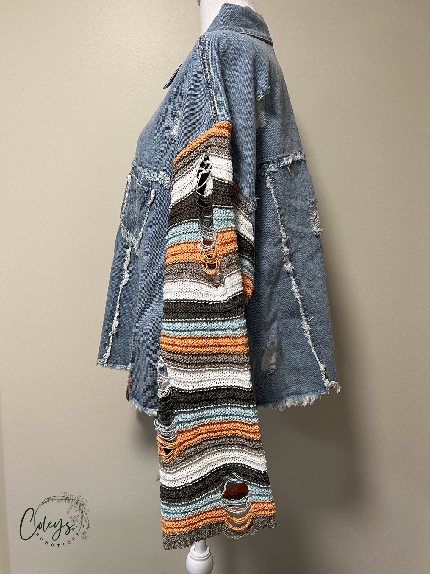 Boho Denim Knit Sleeve Jacket