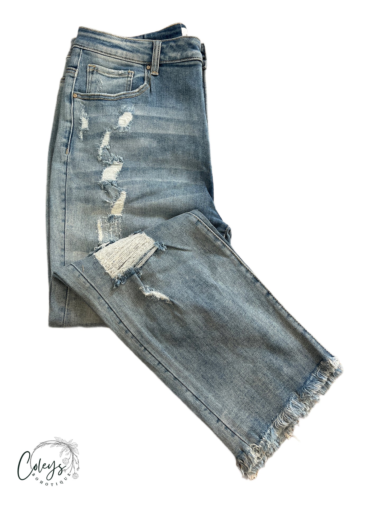 Coastal Breeze Patchwork Distressed Jeans