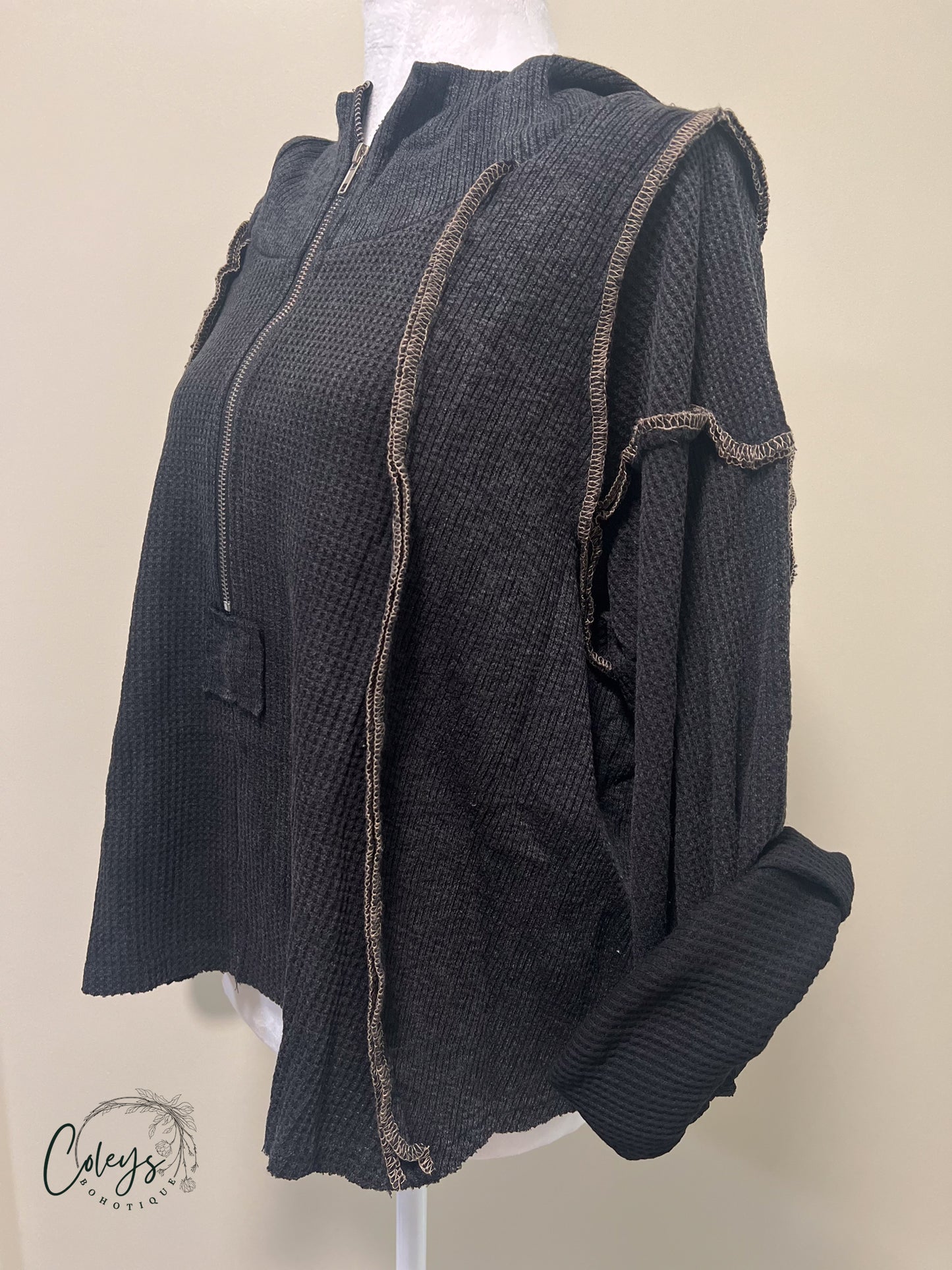 Waffle Knit Half-Zip Hoodie