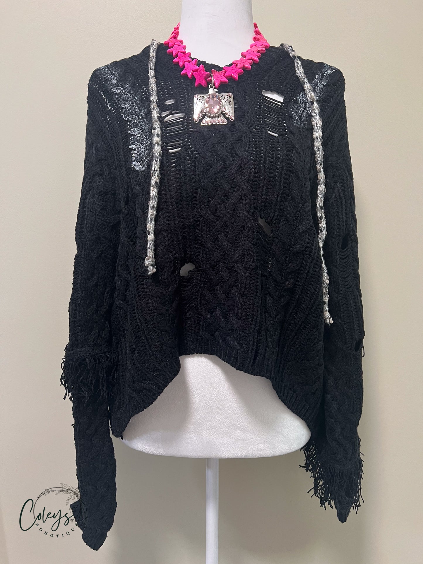 Rustic Charm Frayed V-Neck Hoodie