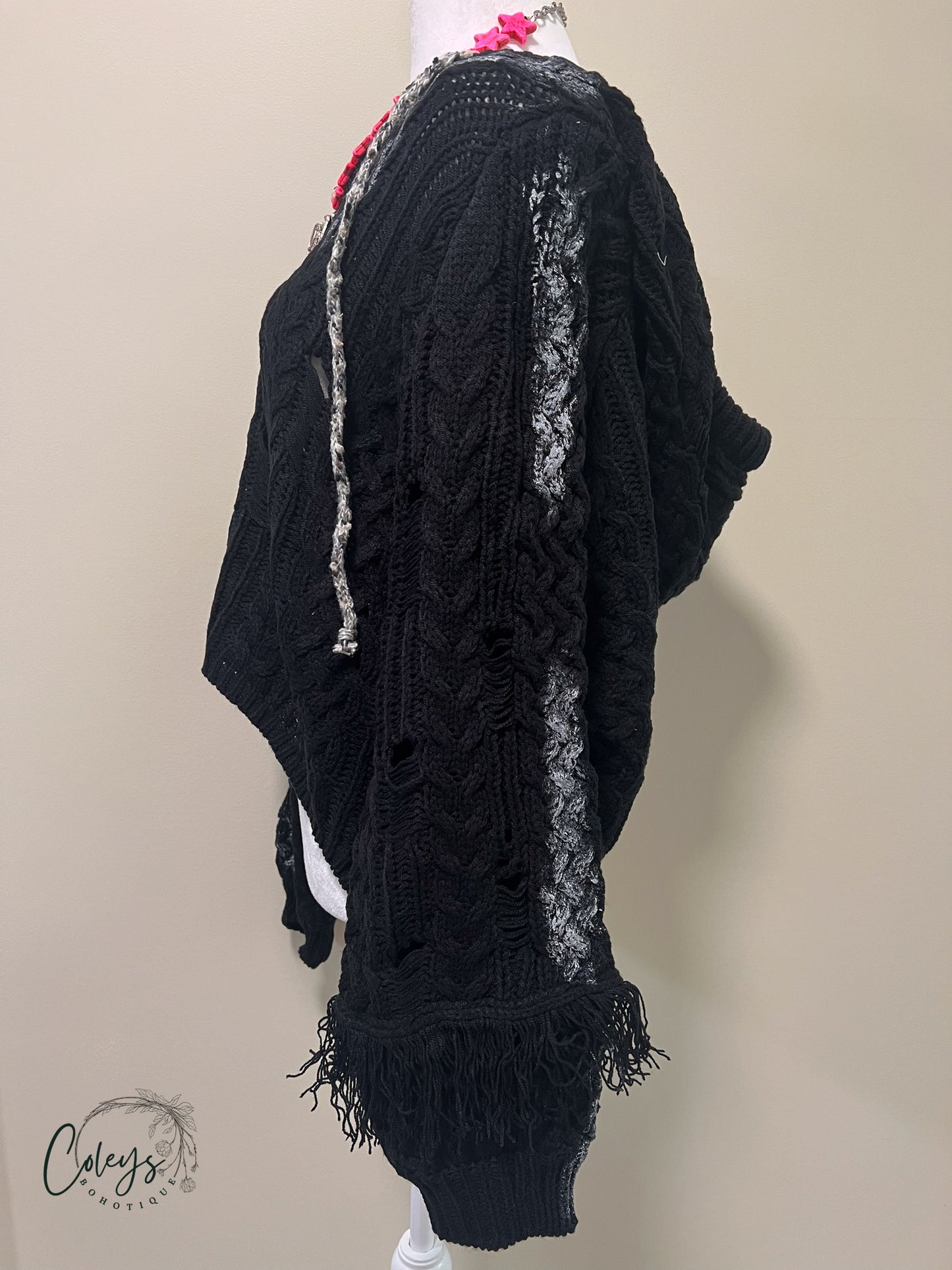 Rustic Charm Frayed V-Neck Hoodie