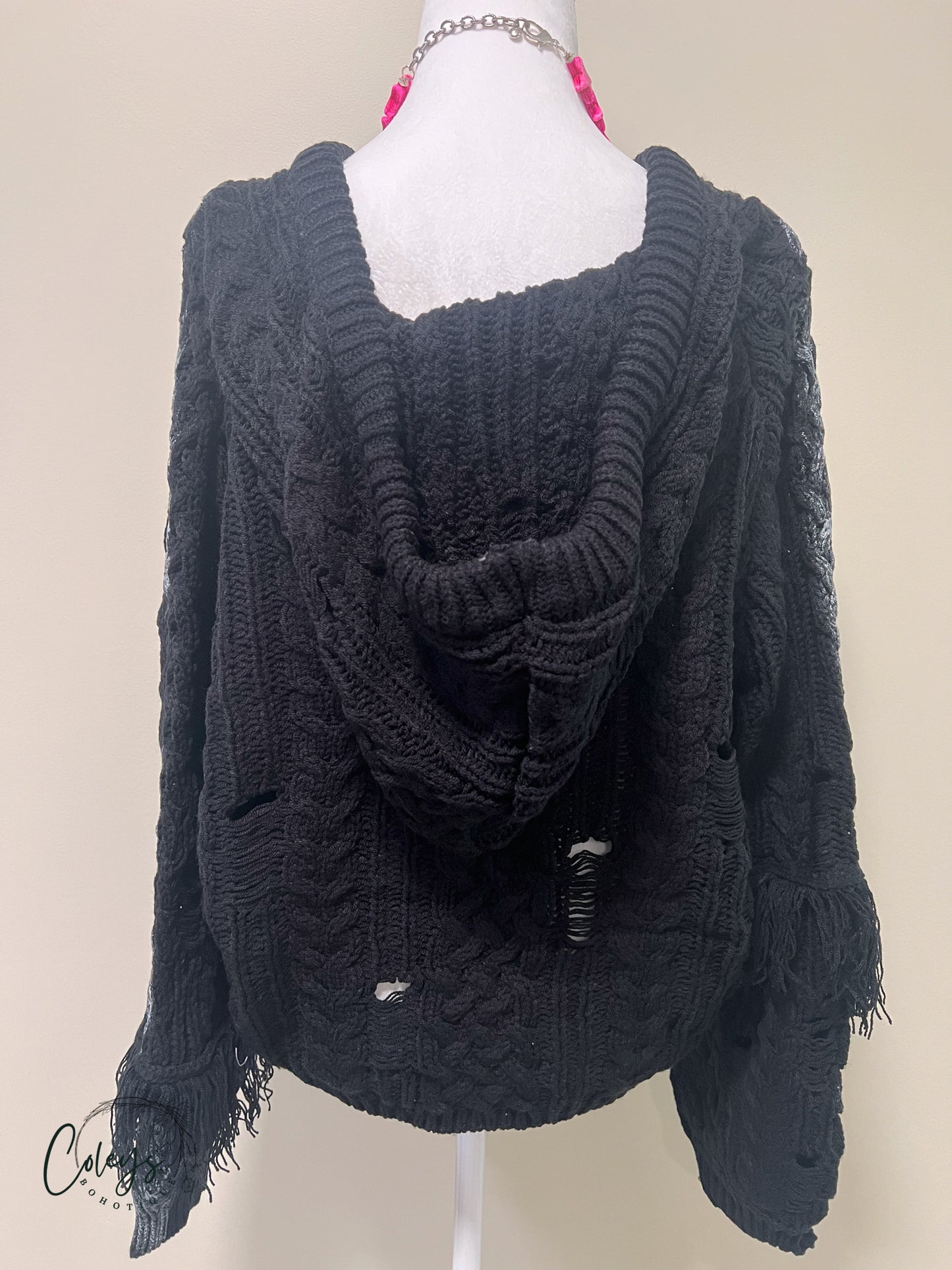 Rustic Charm Frayed V-Neck Hoodie