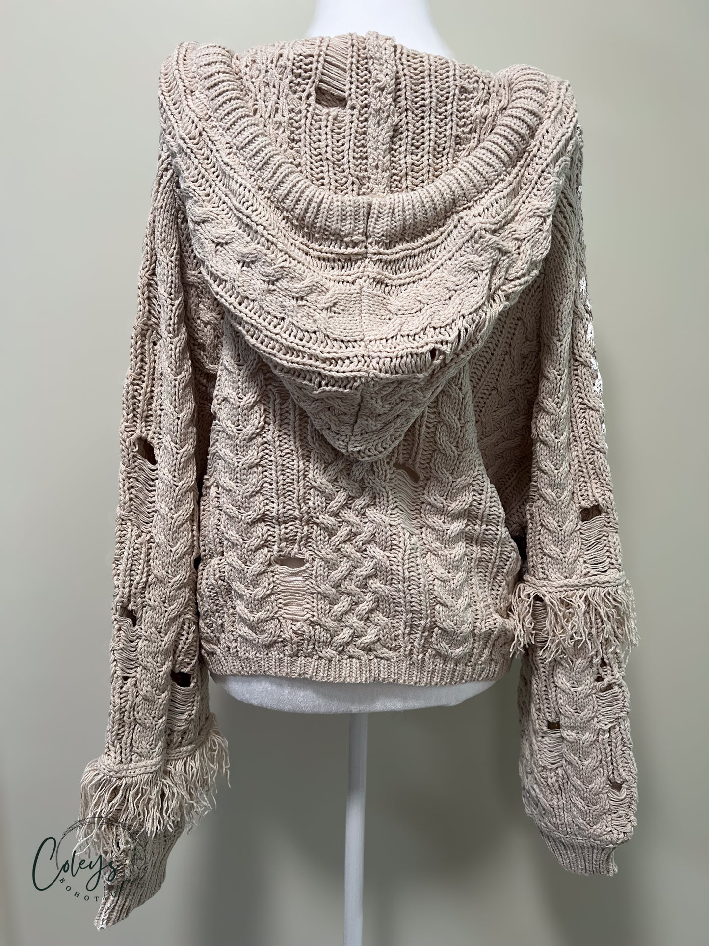 Rustic Charm Frayed V-Neck Hoodie