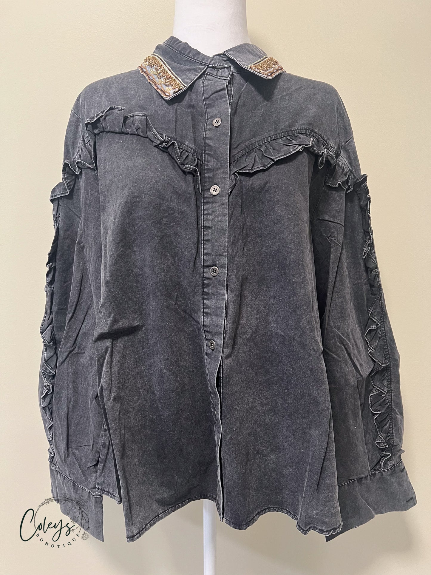 Midnight Ruffle Poplin Shirt