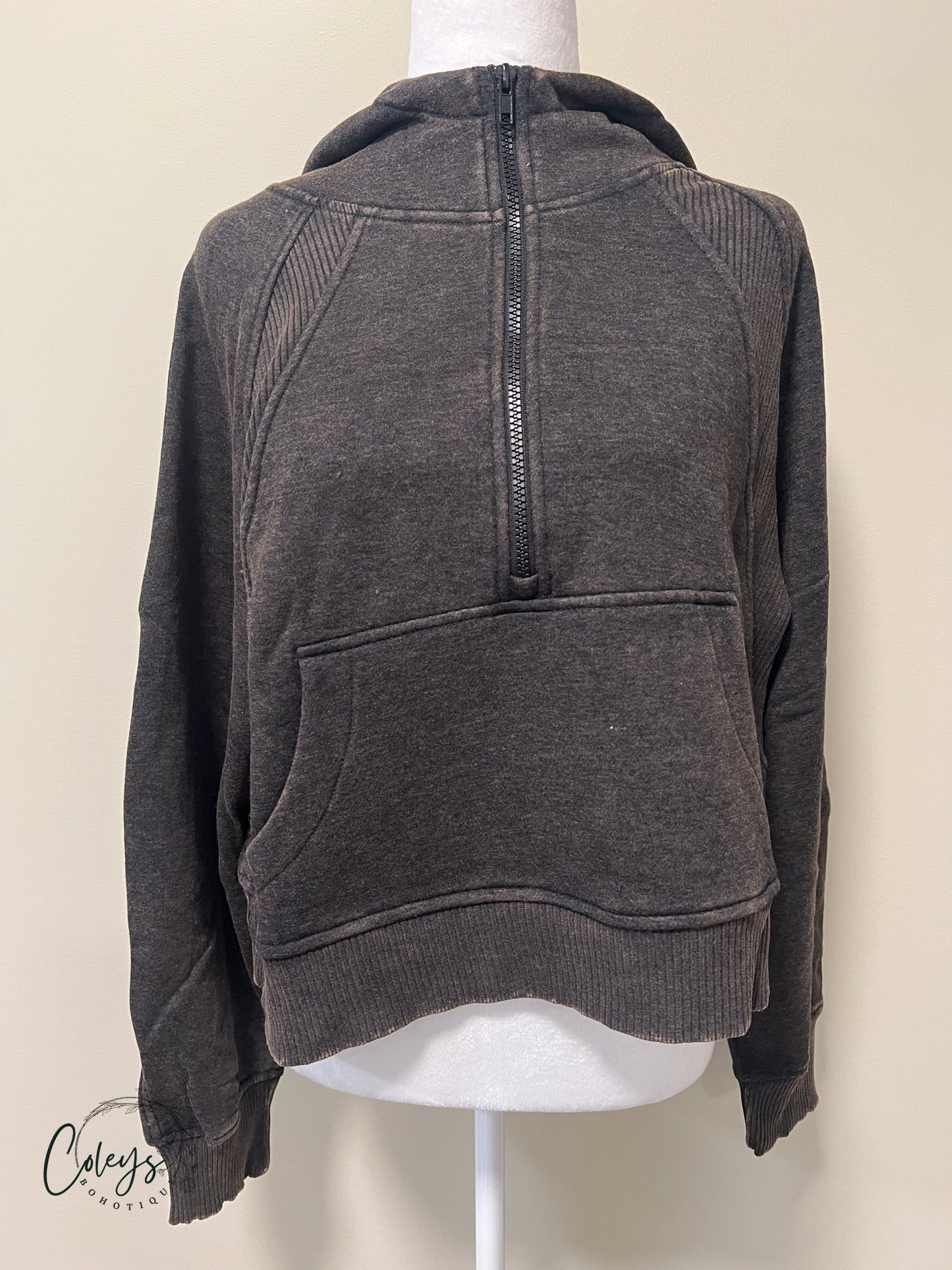 Acid Washed Half-Zip Fleece Hoodie