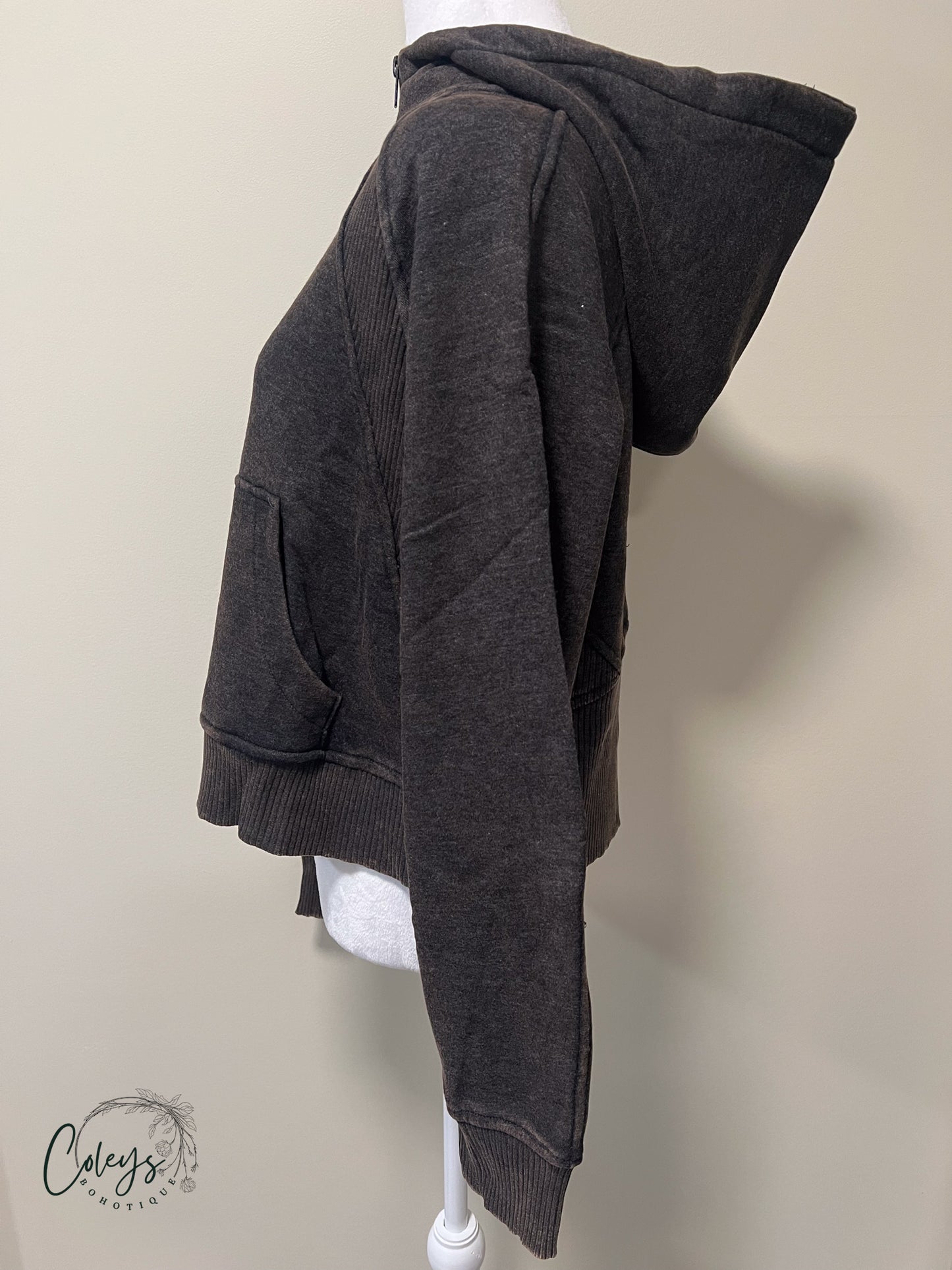 Acid Washed Half-Zip Fleece Hoodie