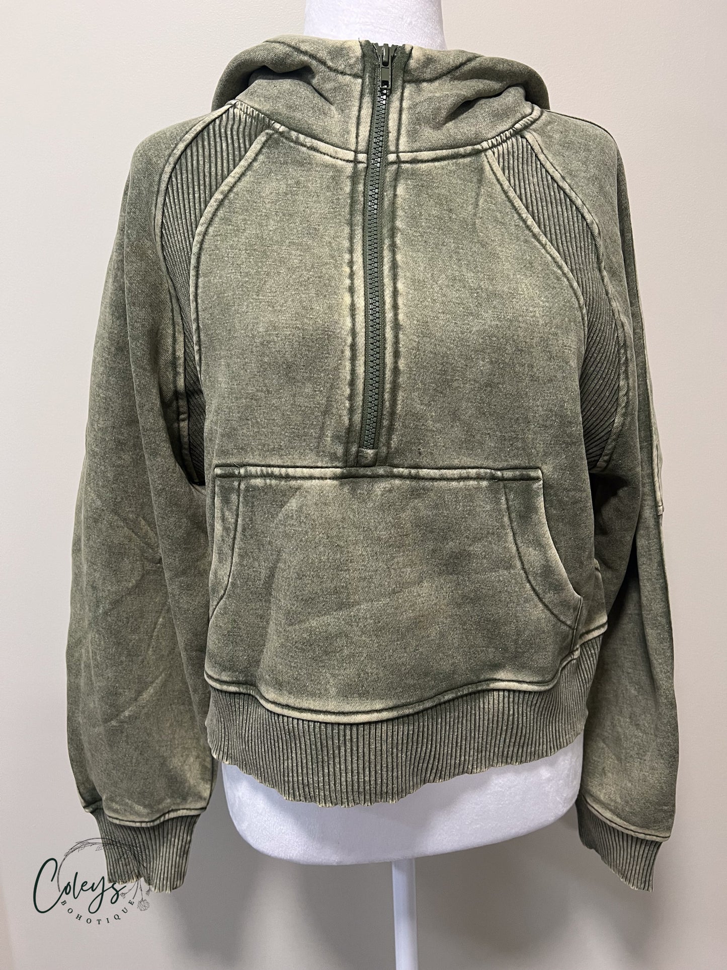 Acid Washed Half-Zip Fleece Hoodie