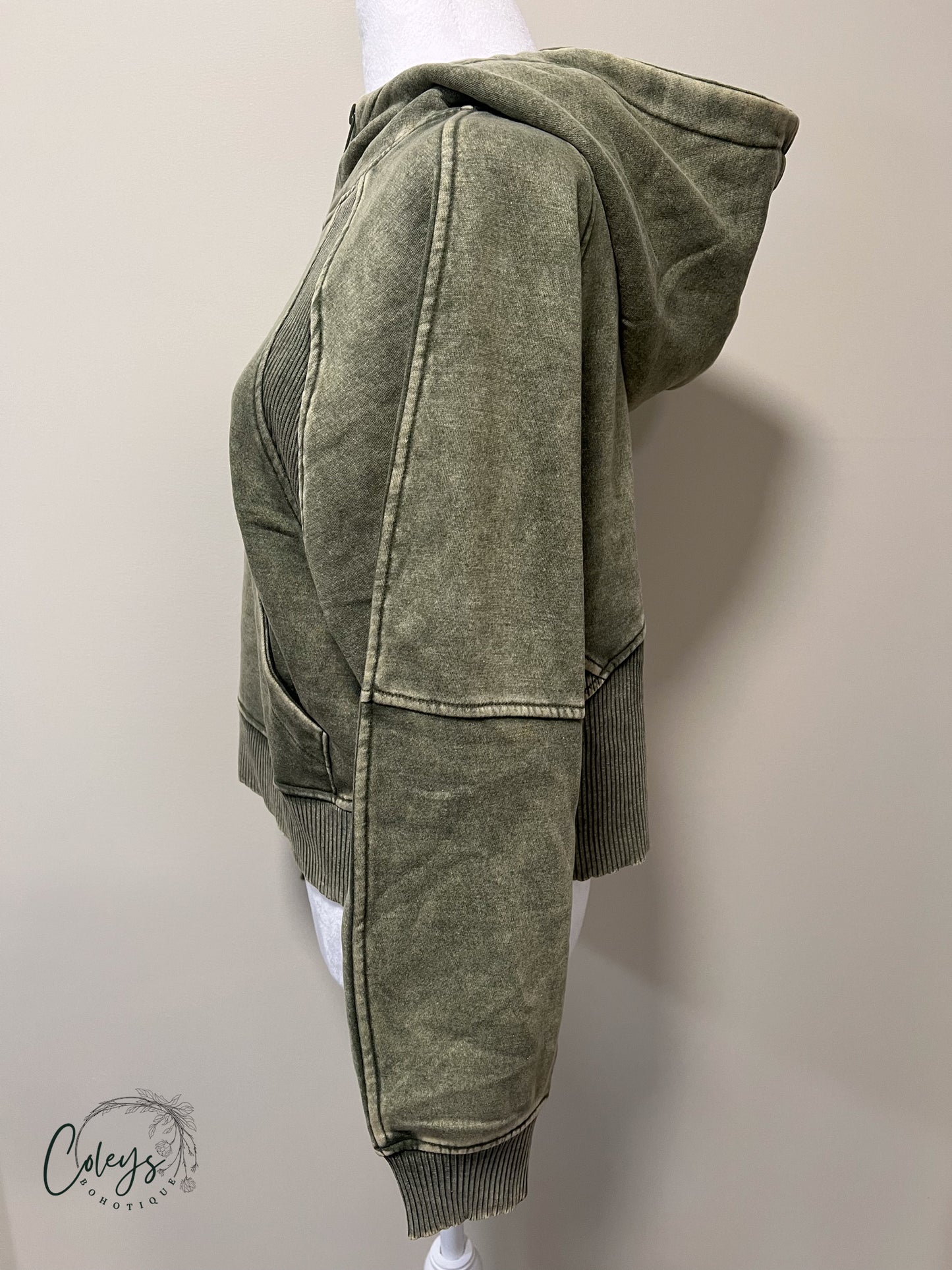 Acid Washed Half-Zip Fleece Hoodie