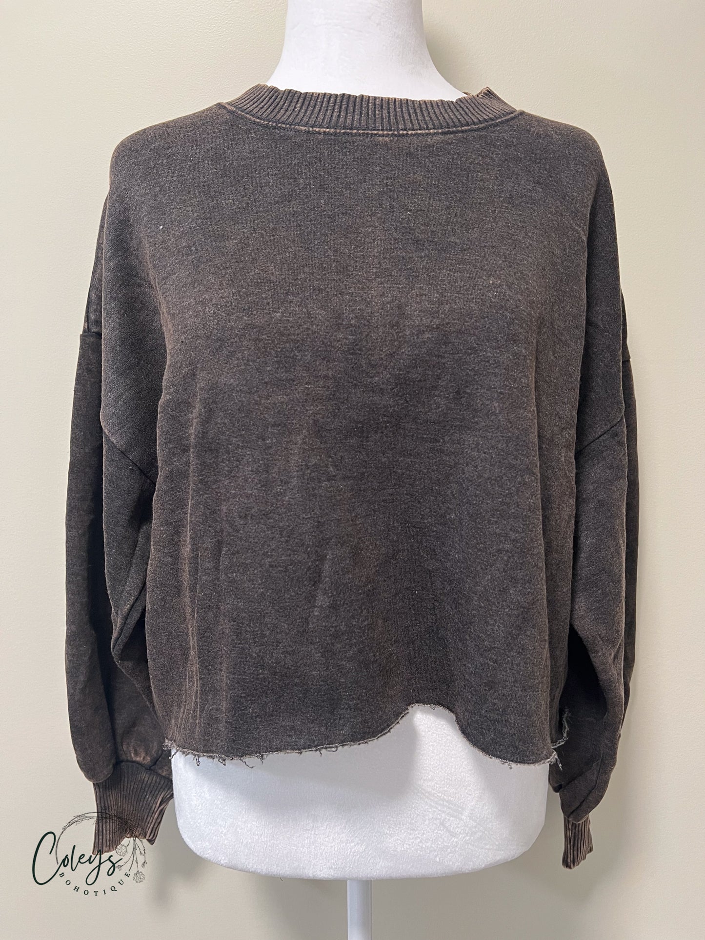 Acid Wash Fleece Cropped Pullover