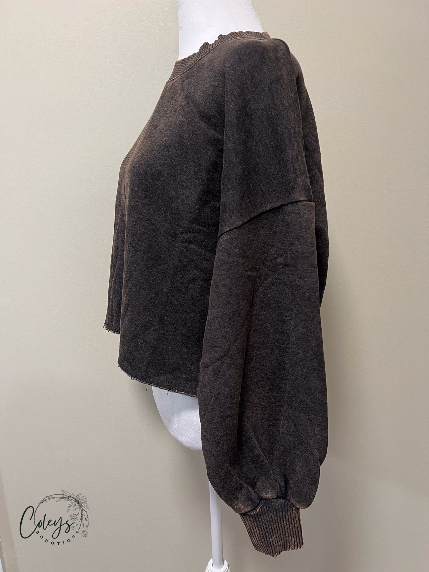Acid Wash Fleece Cropped Pullover