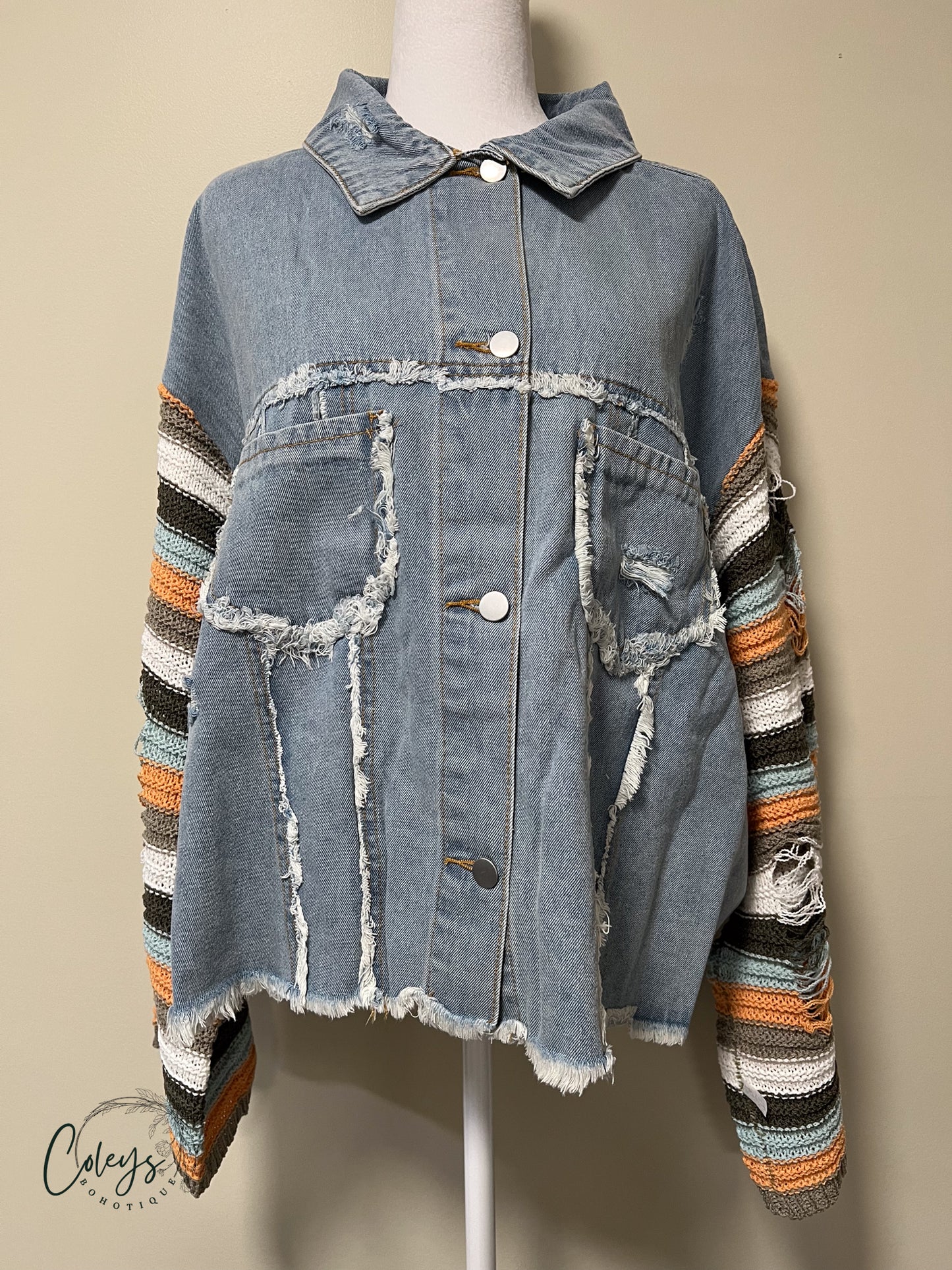 Boho Denim Knit Sleeve Jacket