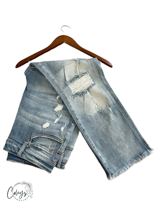 Coastal Breeze Patchwork Distressed Jeans