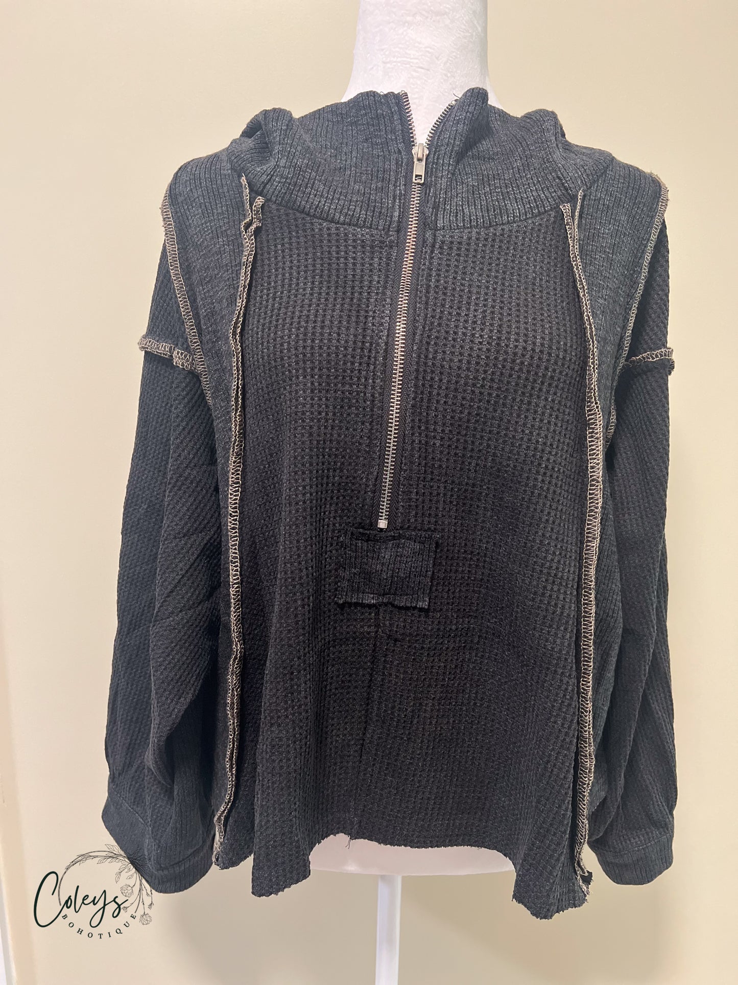 Waffle Knit Half-Zip Hoodie