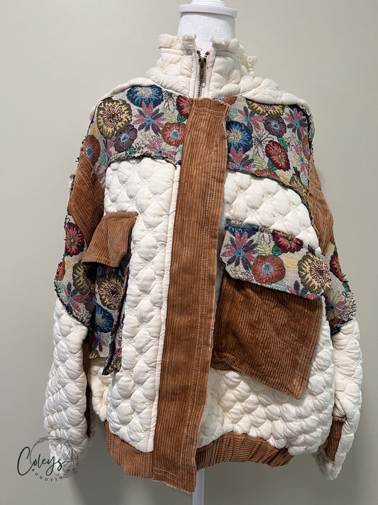 Tapestry Mock Neck Quilted Jacket