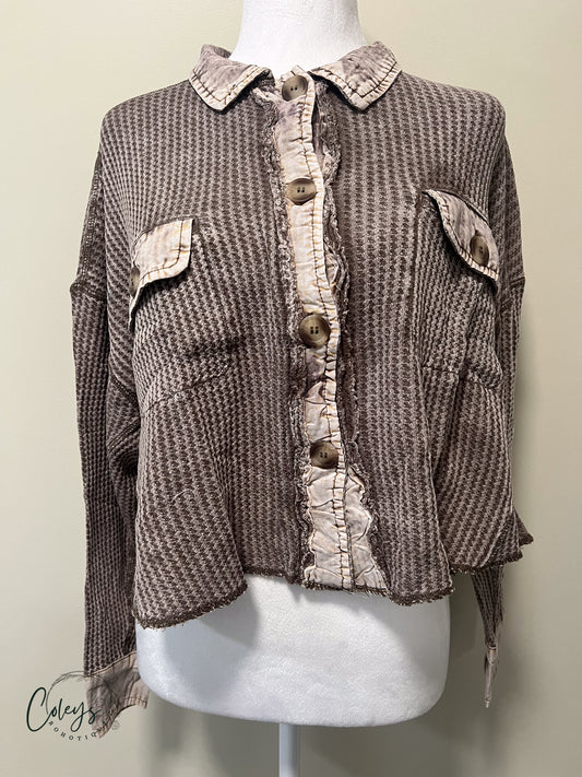 Vintage Vibe Waffle Cropped Shacket