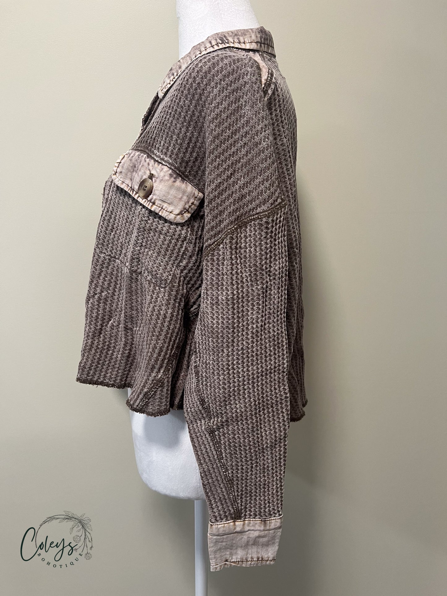 Vintage Vibe Waffle Cropped Shacket
