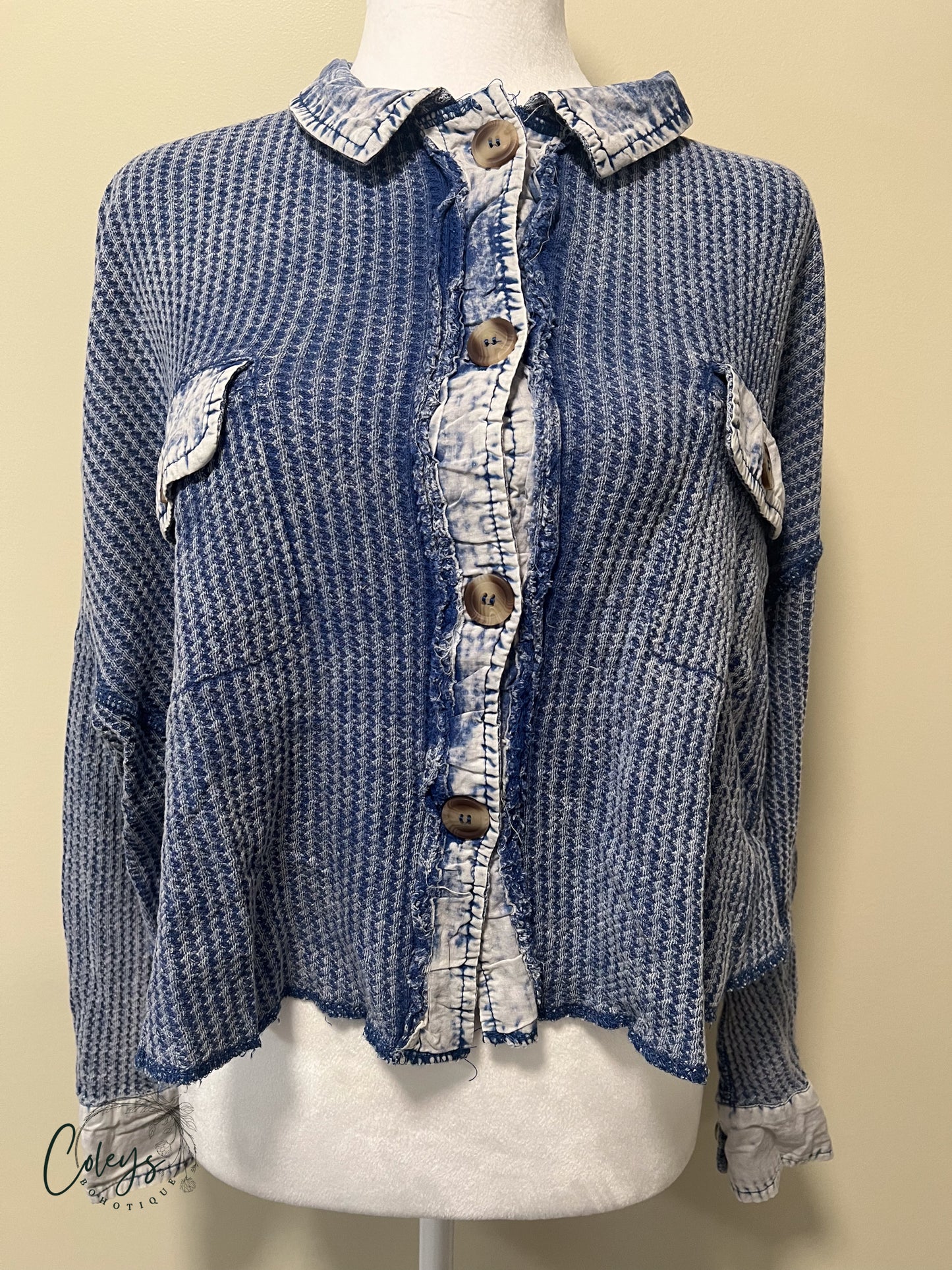 Vintage Vibe Waffle Cropped Shacket