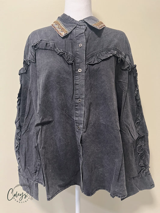 Midnight Ruffle Poplin Shirt