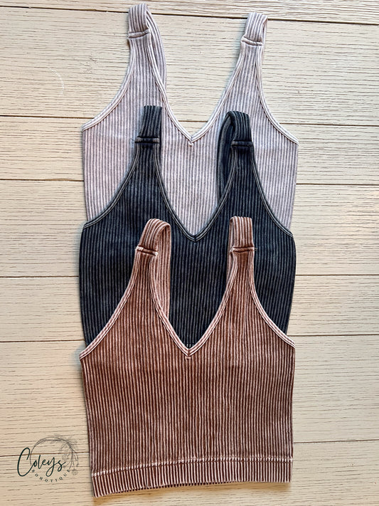 Ribbed V-Neck Crop Tanks